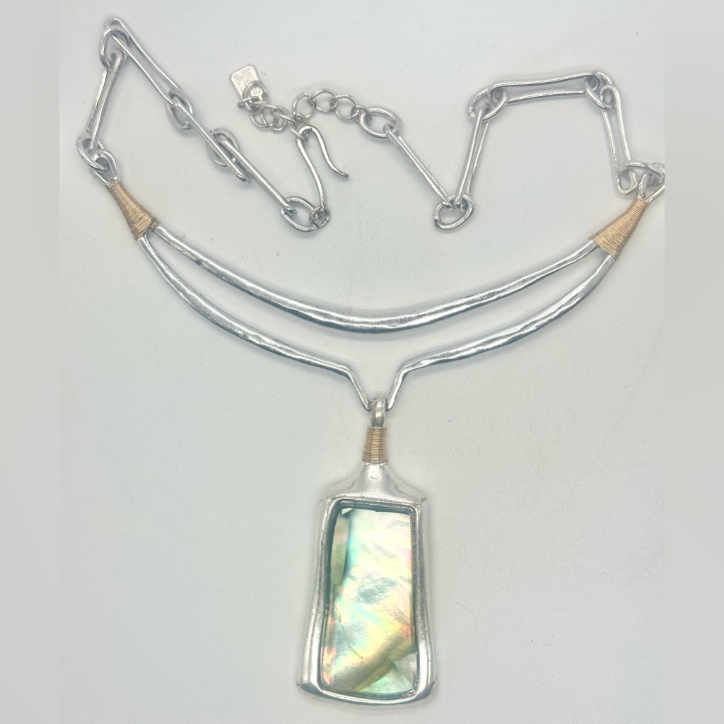Robert Lee Morris Studio Silver Tone Mop Statement Bib Necklace Sculptural Rlm